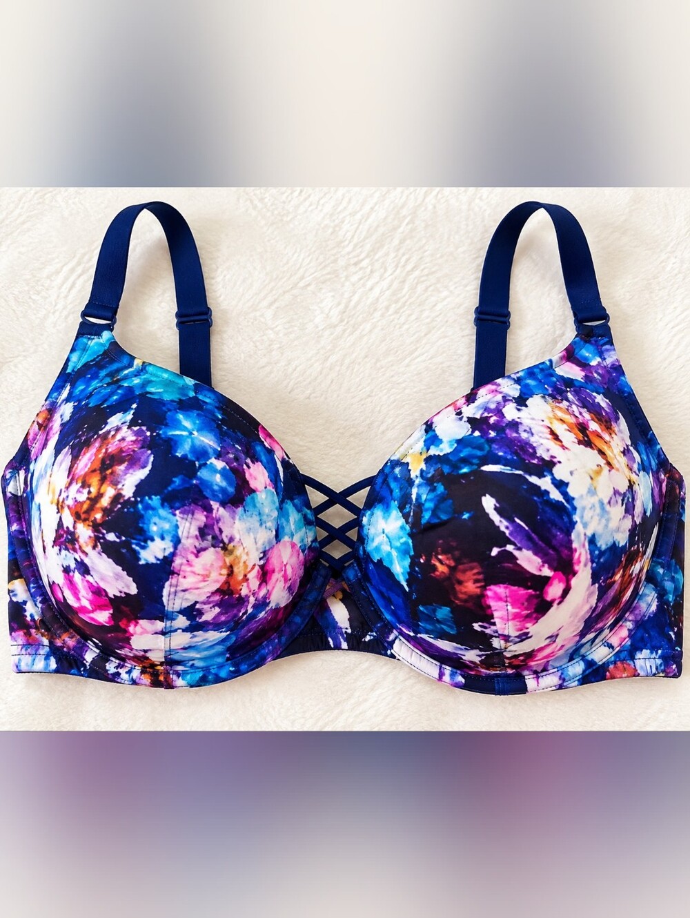 Torrid 42DD Watercolor Galaxy Floral Plunge Push-Up Underwire Bra Plus Size